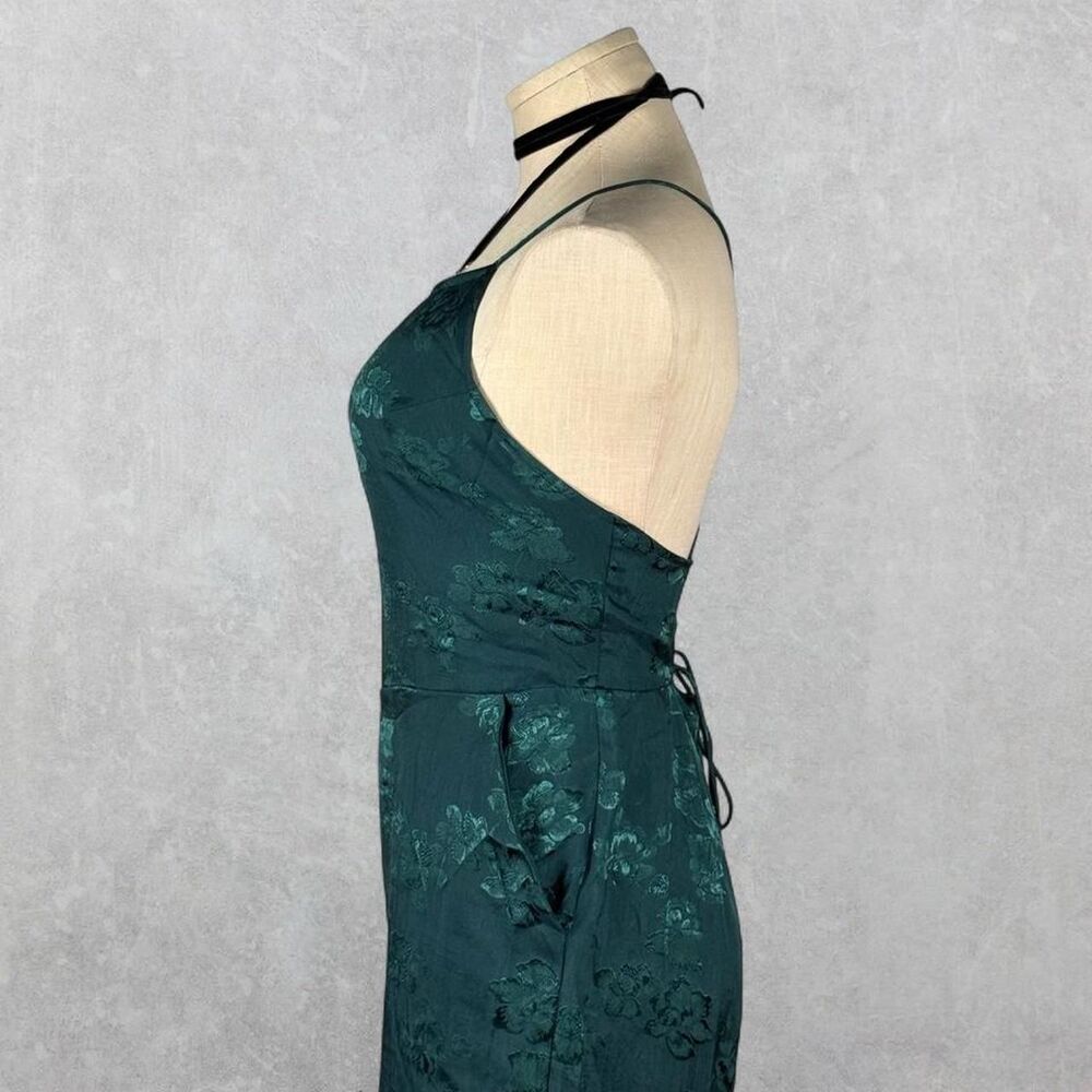 Urban Outfitters Emerald Green “Lily” Floral Jacquard Lace-Up Jumpsuit - Picture 6 of 8